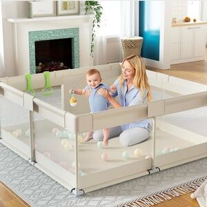 Large Cream Playpen with Mesh Panels